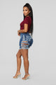 A Lot To Love Distressed Bermuda Shorts - Medium Blue Wash