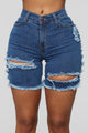 A Lot To Love Distressed Bermuda Shorts - Medium Blue Wash
