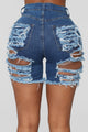 A Lot To Love Distressed Bermuda Shorts - Medium Blue Wash