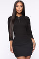 Racing Heart Ribbed Mini Dress - Black