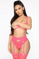 Unspoken Passion 4 Piece Lace Set - Hot Pink