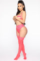 Unspoken Passion 4 Piece Lace Set - Hot Pink