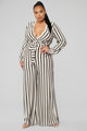 Right Up My Alley Striped Jumpsuit - Taupe/Combo