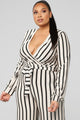 Right Up My Alley Striped Jumpsuit - Taupe/Combo