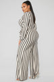 Right Up My Alley Striped Jumpsuit - Taupe/Combo