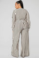 Right Up My Alley Striped Jumpsuit - Taupe/Combo