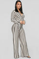 Right Up My Alley Striped Jumpsuit - Taupe/Combo