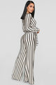 Right Up My Alley Striped Jumpsuit - Taupe/Combo