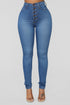 Classic Button Up Skinny Jeans - Medium Blue Wash