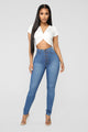 Classic Button Up Skinny Jeans - Medium Blue Wash