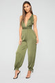 Serene Satin Jogger Jumpsuit - Olive