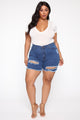 A Lot To Love Distressed Bermuda Shorts - Medium Blue Wash
