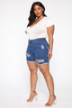 A Lot To Love Distressed Bermuda Shorts - Medium Blue Wash