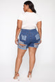 A Lot To Love Distressed Bermuda Shorts - Medium Blue Wash