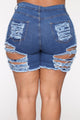 A Lot To Love Distressed Bermuda Shorts - Medium Blue Wash