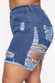 A Lot To Love Distressed Bermuda Shorts - Medium Blue Wash