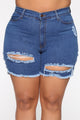 A Lot To Love Distressed Bermuda Shorts - Medium Blue Wash