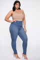 Classic Button Up Skinny Jeans - Medium Blue Wash