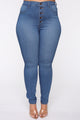 Classic Button Up Skinny Jeans - Medium Blue Wash
