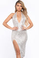 Shine Down On Me Sequin Midi Dress - Silver