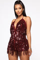 Sparks Fly Sequin Romper - Burgundy