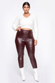 Teyana Leather-Like Leggings - Burgundy