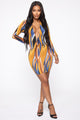 Lets Get Lost Mini Dress - Blue/Mustard