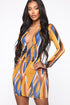 Lets Get Lost Mini Dress - Blue/Mustard