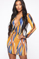 Lets Get Lost Mini Dress - Blue/Mustard