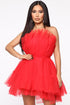 Exclusive Tulle Mini Dress - Red