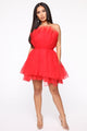 Exclusive Tulle Mini Dress - Red