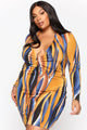 Lets Get Lost Mini Dress - Blue/Mustard