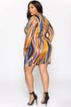 Lets Get Lost Mini Dress - Blue/Mustard