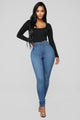 Classic High Waist Skinny Jeans - Medium Blue Wash