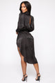 Subtle Shades Satin Midi Dress - Black