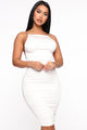 Party Crasher Ruched Midi Dress - White