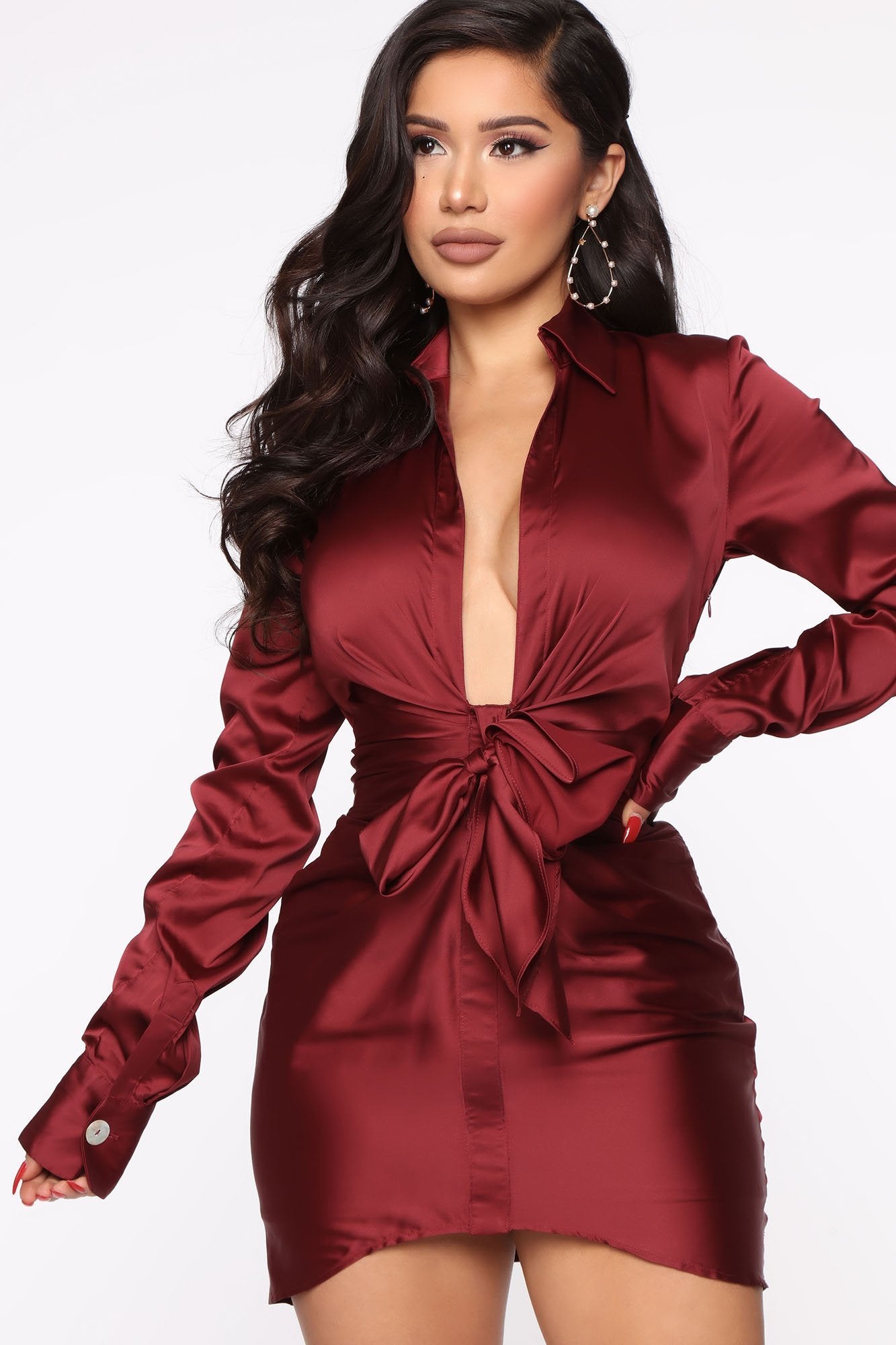 Wine satin bodycon sales dress