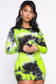 Queen Tie Dye Mini Dress - Green/combo