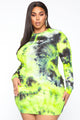 Queen Tie Dye Mini Dress - Green/combo