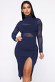 Fallen Angel Mesh Midi Dress - Navy