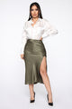 Celebrate Success Satin Midi Skirt - Olive