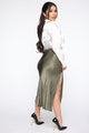 Celebrate Success Satin Midi Skirt - Olive