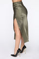 Celebrate Success Satin Midi Skirt - Olive