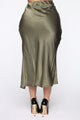 Celebrate Success Satin Midi Skirt - Olive