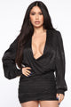 Walk With Purpose Satin Ruched Mini Dress - Black
