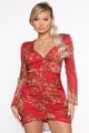 Blissful Moments Ruched Mini Dress - Red