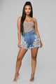 Yes Now Distressed Bermuda Shorts - Medium Blue Wash