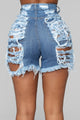 Yes Now Distressed Bermuda Shorts - Medium Blue Wash