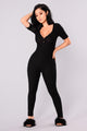 Fast Love Henley Jumpsuit - Black