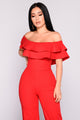 Ready To Ruffle Jumpsuit - Red